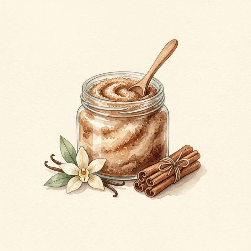 Watercolour illustration of Exfoliating Brown Sugar Scrub — 8 oz